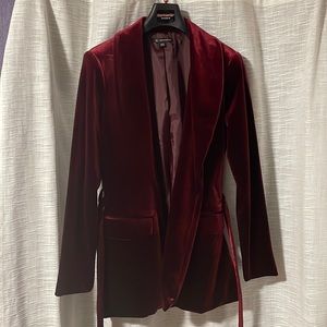 Velour open jacket with waist tie
